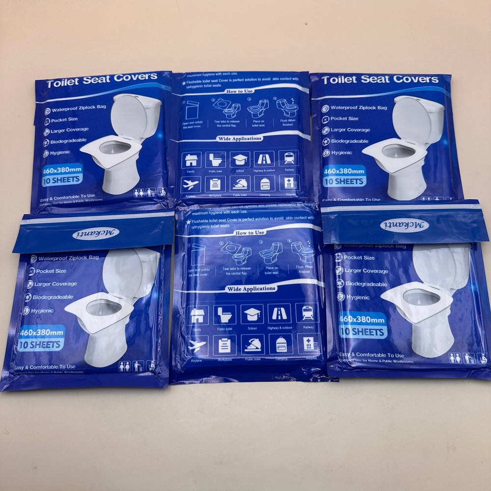 Set of 6 (10 pcs Each) Mckanti Toilet Seat Covers Disposable‎ XL Flushable Pap